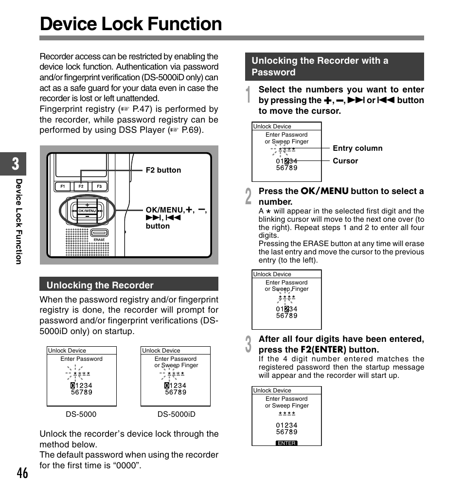 Device lock function | Olympus DS-5000ID User Manual | Page 46 / 83