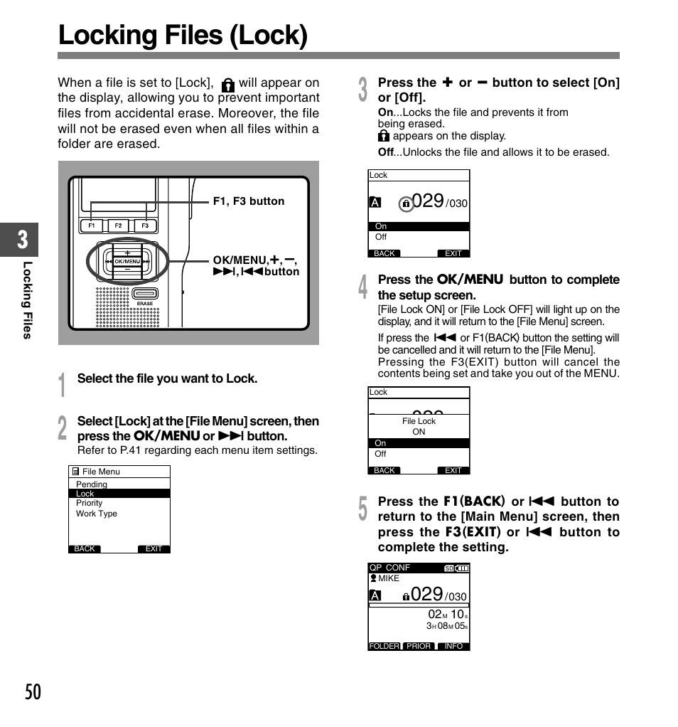 Locking files (lock) | Olympus DS-5000ID User Manual | Page 50 / 83