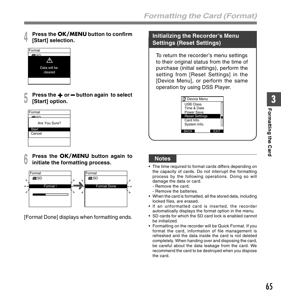 Formatting the card (format) | Olympus DS-5000ID User Manual | Page 65 / 83