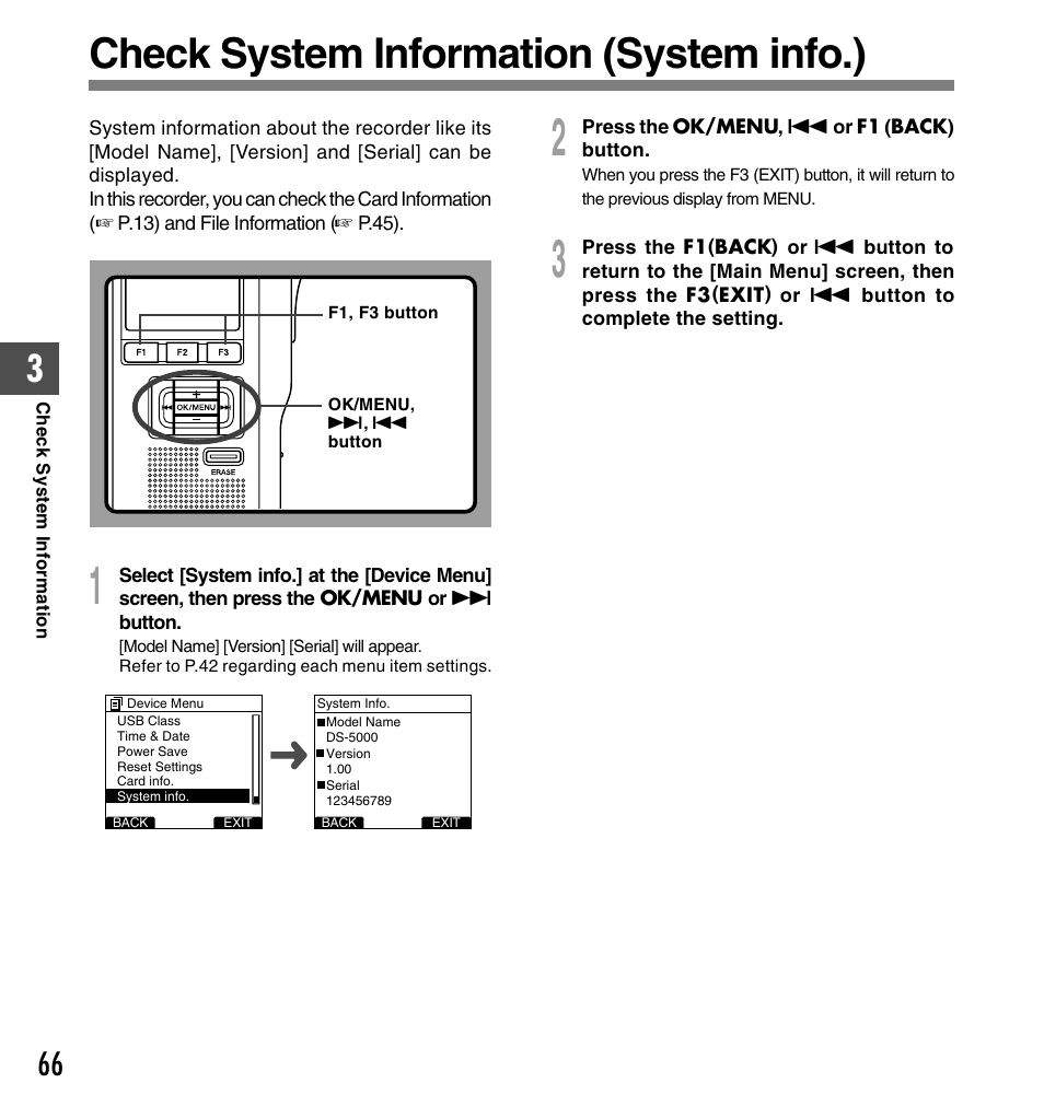 Check system information (system info.) | Olympus DS-5000ID User Manual | Page 66 / 83
