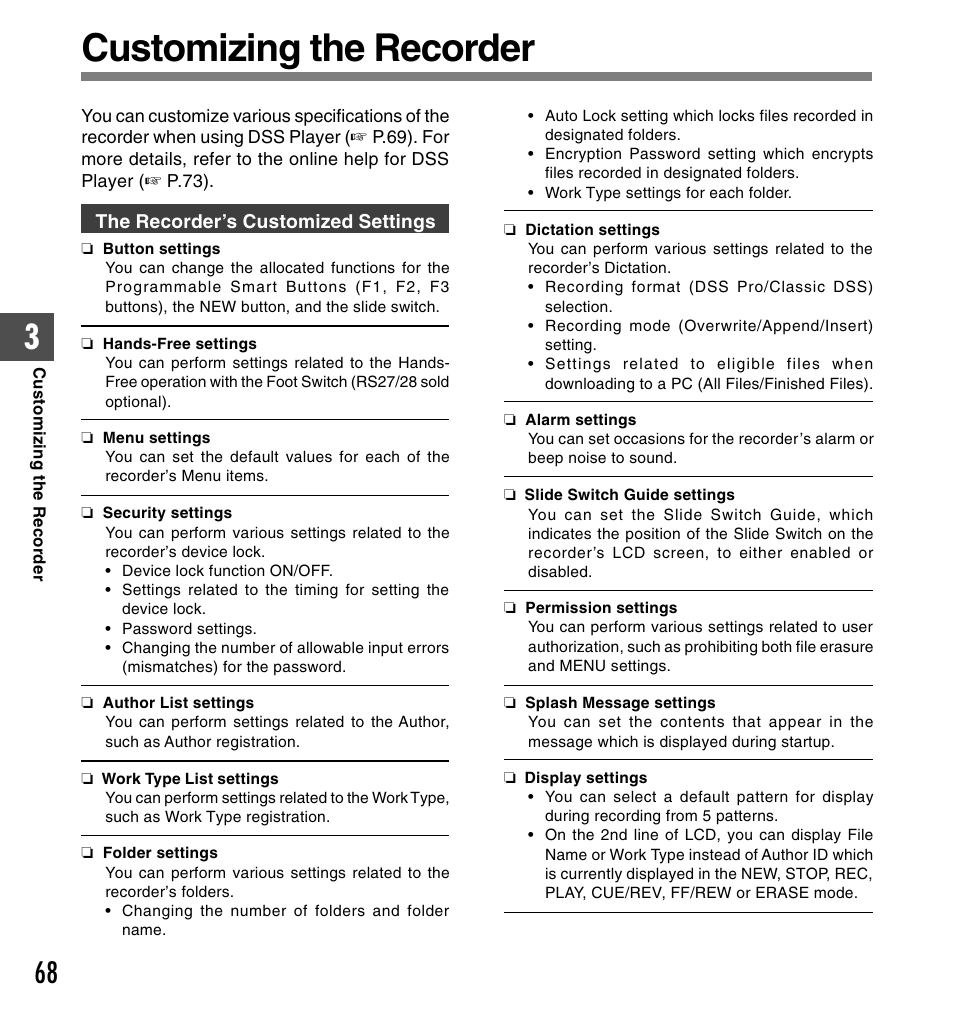 Customizing the recorder | Olympus DS-5000ID User Manual | Page 68 / 83
