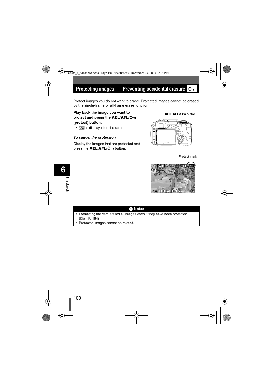 Protecting images, K preventing accidental erasure, Protecting images k preventing accidental erasure | Olympus EVOLT E-330 User Manual | Page 100 / 196