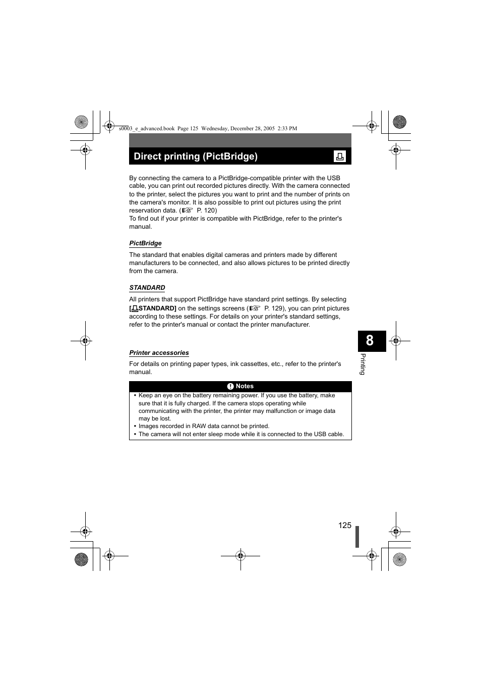 Direct printing (pictbridge) | Olympus EVOLT E-330 User Manual | Page 125 / 196