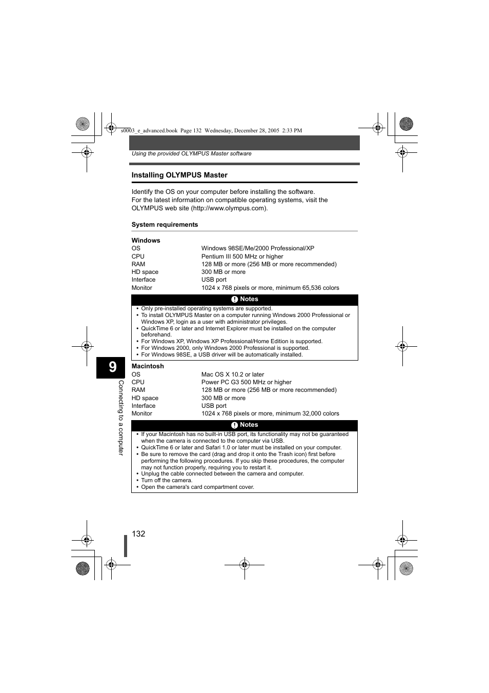Installing olympus master, G p. 132) | Olympus EVOLT E-330 User Manual | Page 132 / 196