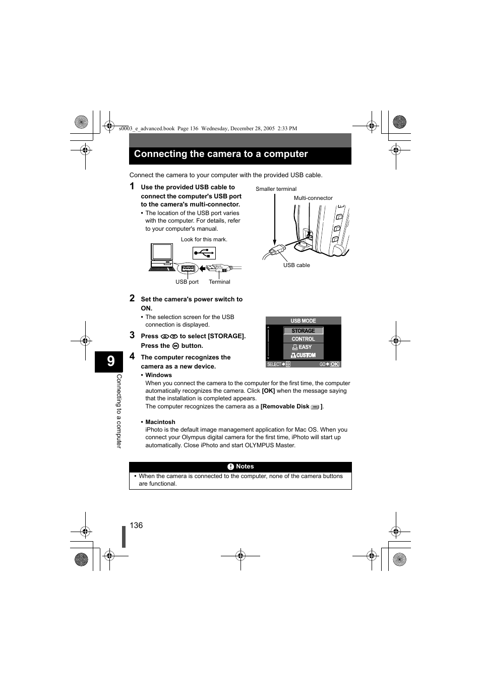 Connecting the camera to a computer, 10 “connecting the camera to a, Computer | G p. 136) | Olympus EVOLT E-330 User Manual | Page 136 / 196