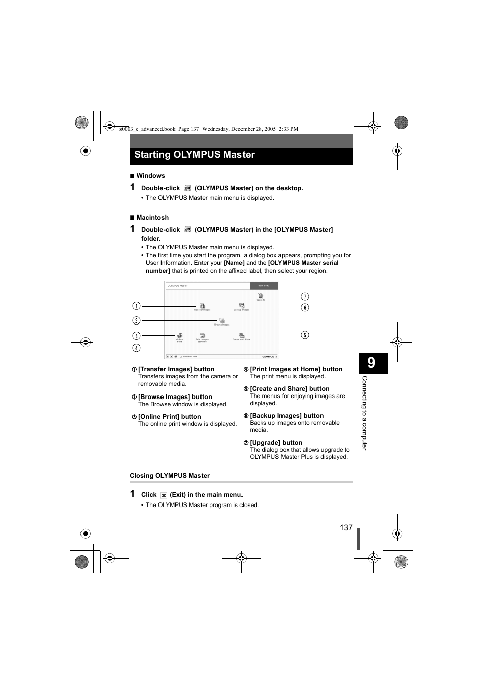 Starting olympus master, G p. 137) | Olympus EVOLT E-330 User Manual | Page 137 / 196