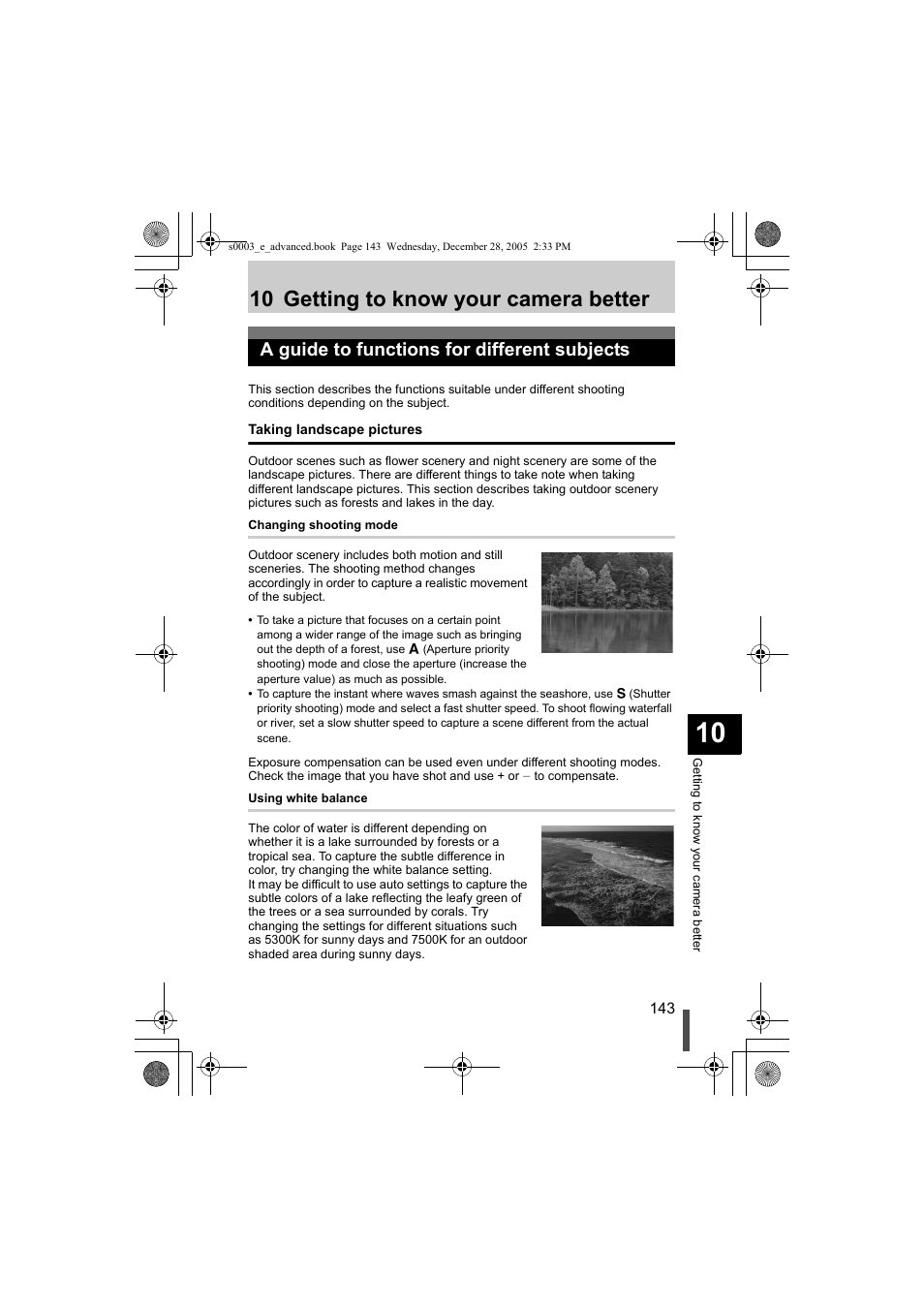 A guide to functions for different subjects, Taking landscape pictures, 10 getting to know your camera better | Olympus EVOLT E-330 User Manual | Page 143 / 196