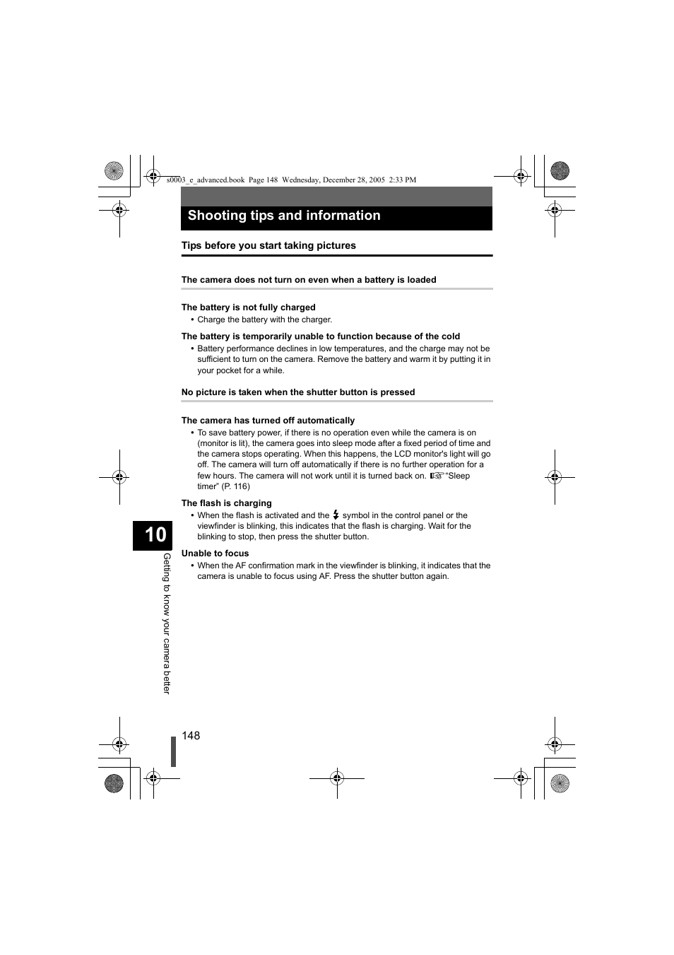 Shooting tips and information, Tips before you start taking pictures | Olympus EVOLT E-330 User Manual | Page 148 / 196