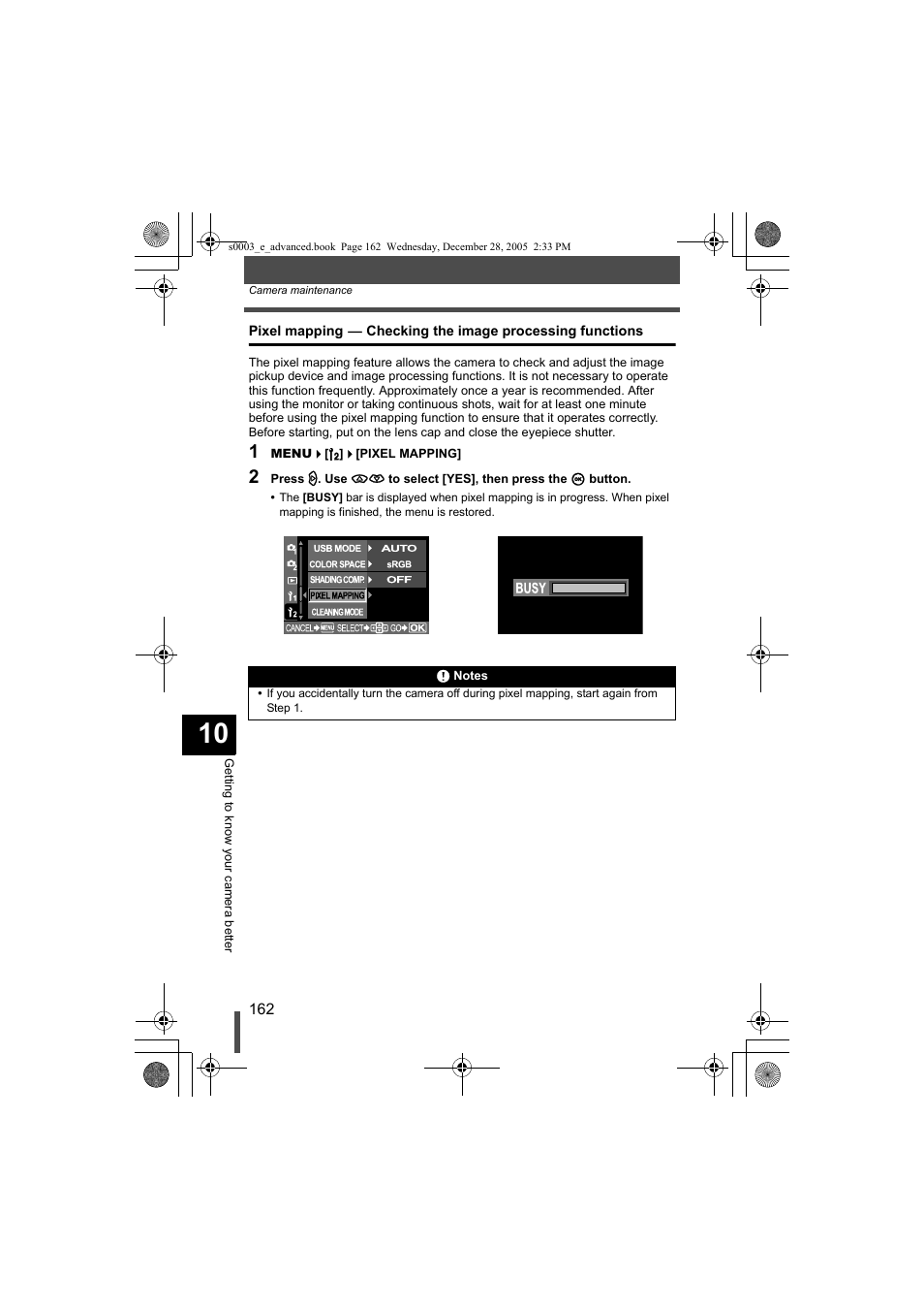 Pixel mapping, K checking the image processing functions | Olympus EVOLT E-330 User Manual | Page 162 / 196