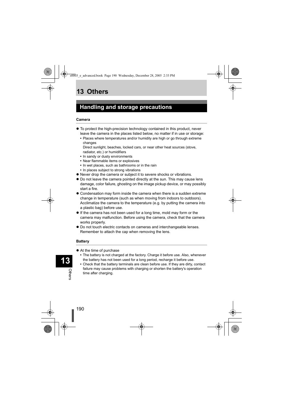 Handling and storage precautions, 13 others | Olympus EVOLT E-330 User Manual | Page 190 / 196