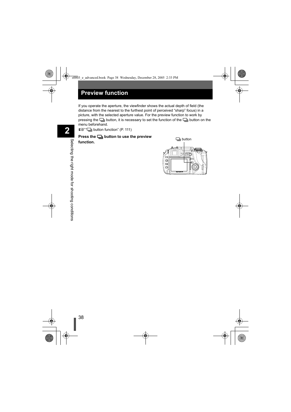 Preview function, Preview function” (p. 38) | Olympus EVOLT E-330 User Manual | Page 38 / 196