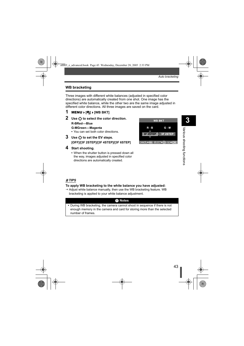 Wb bracketing, P. 43 | Olympus EVOLT E-330 User Manual | Page 43 / 196