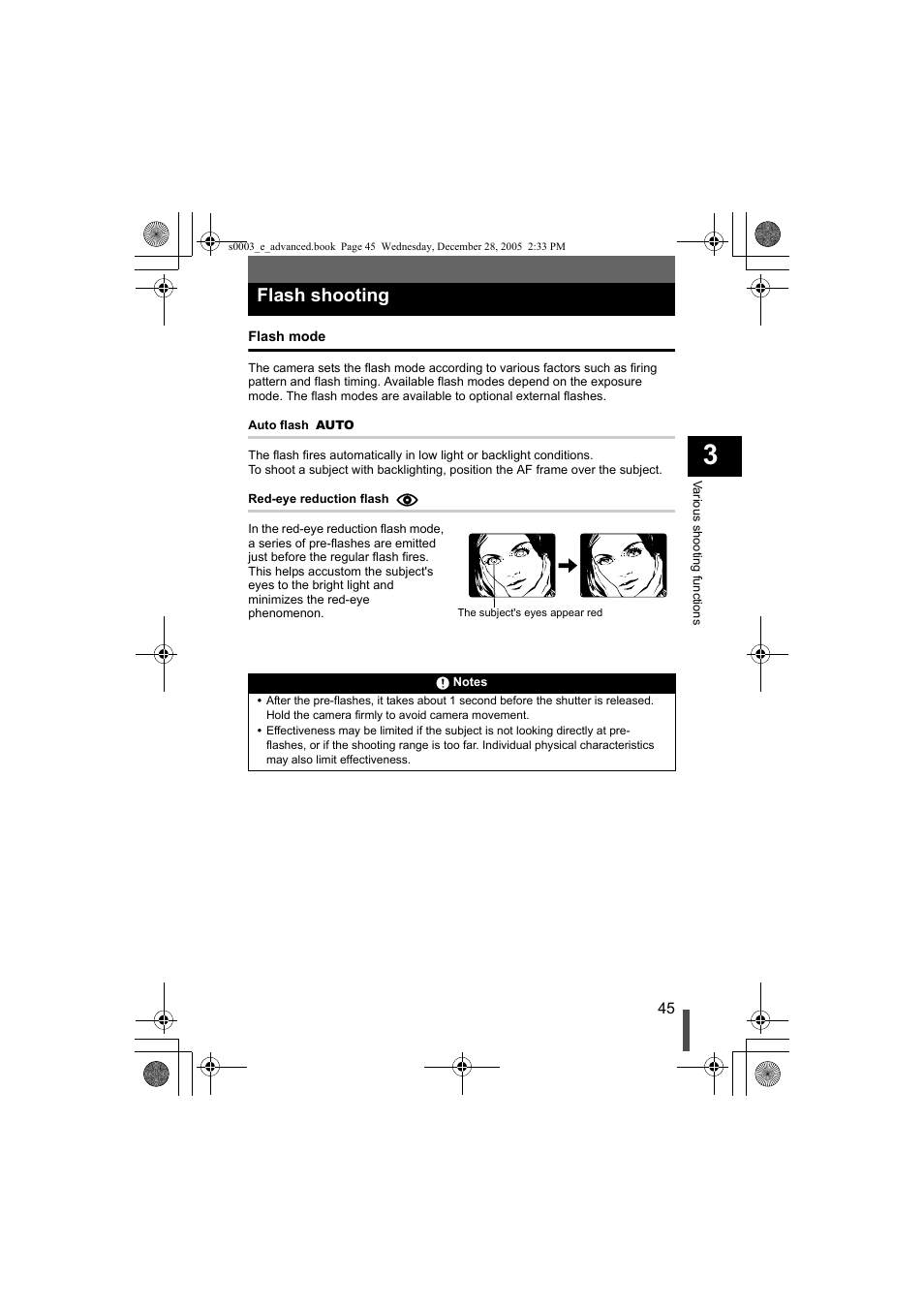 Flash shooting, Flash mode | Olympus EVOLT E-330 User Manual | Page 45 / 196