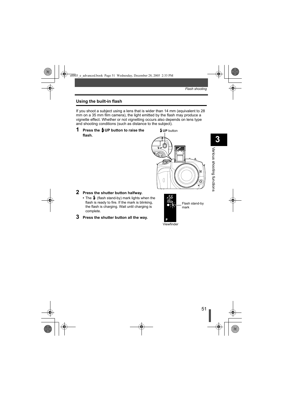 Using the built-in flash | Olympus EVOLT E-330 User Manual | Page 51 / 196