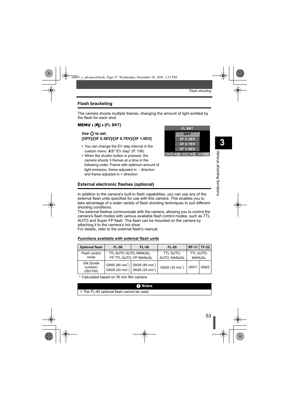 Flash bracketing, External electronic flashes (optional), P. 53 | Olympus EVOLT E-330 User Manual | Page 53 / 196