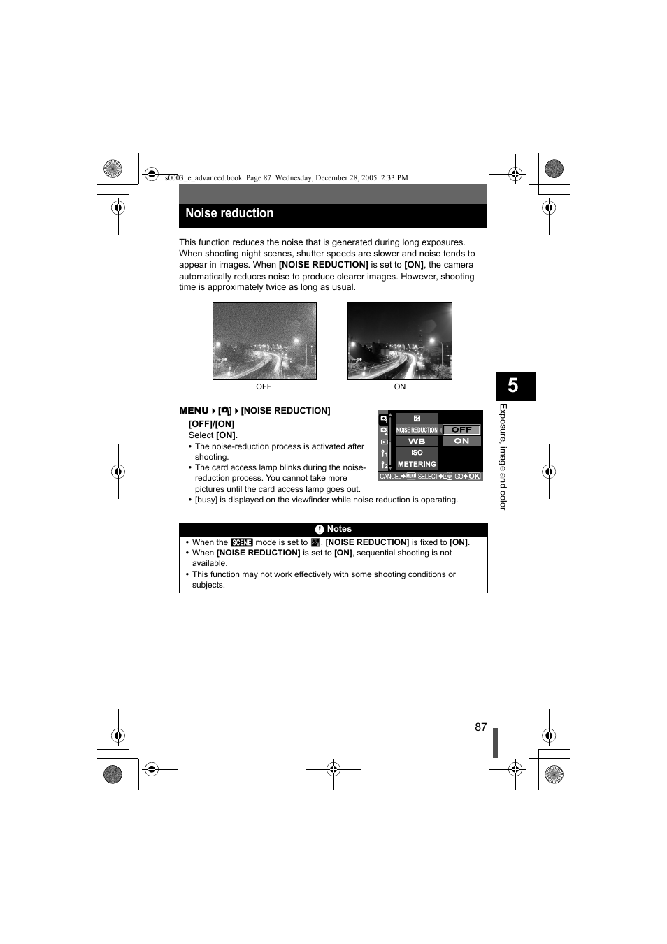 Noise reduction | Olympus EVOLT E-330 User Manual | Page 87 / 196