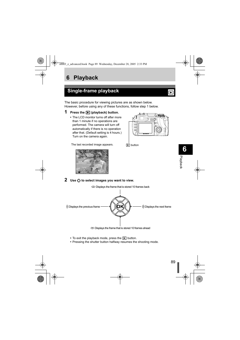 6 playback” and look, Single- frame playback, Single-frame playback | 6 playback | Olympus EVOLT E-330 User Manual | Page 89 / 196