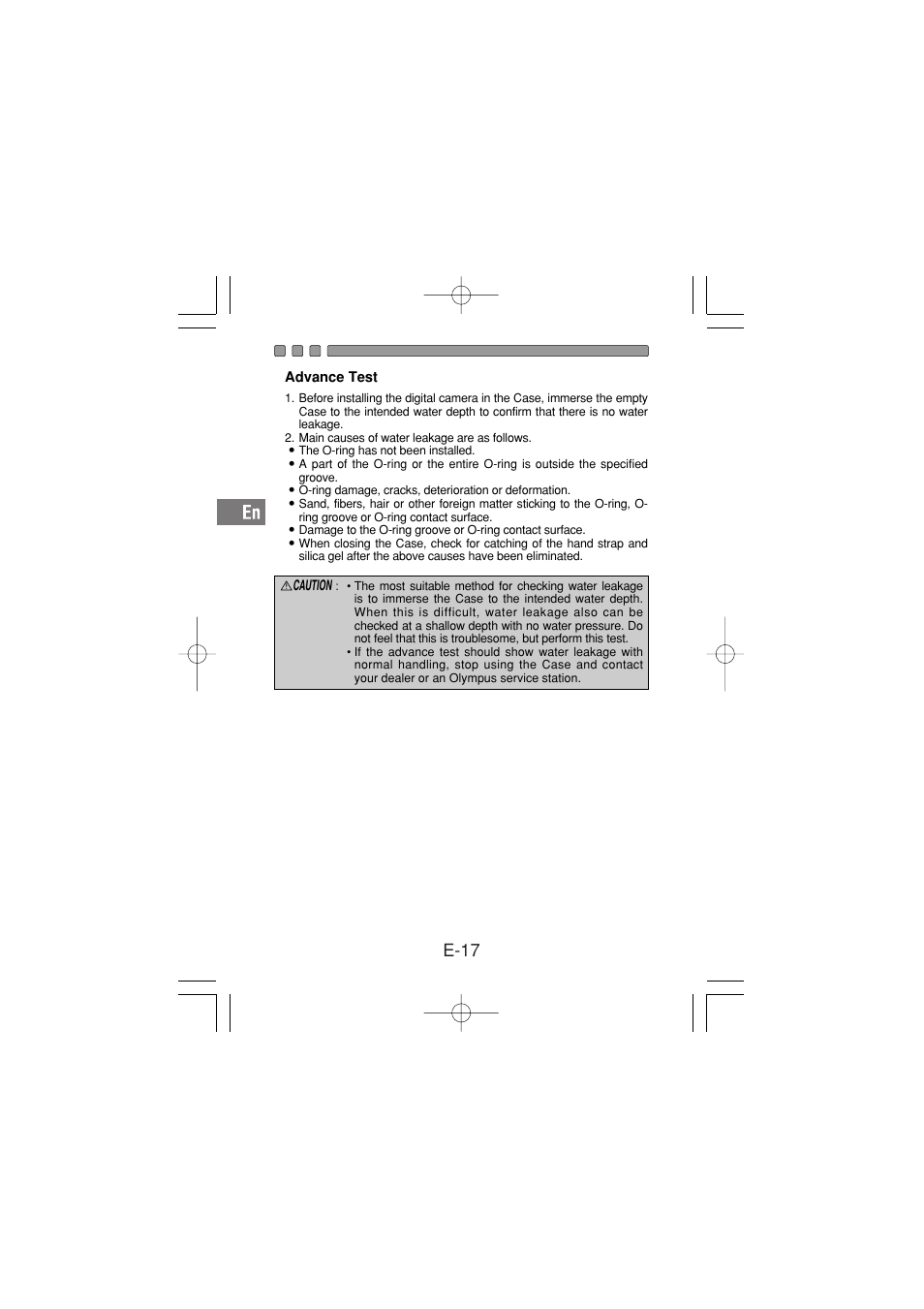 Advance test, E-17 | Olympus PT-030 User Manual | Page 18 / 44