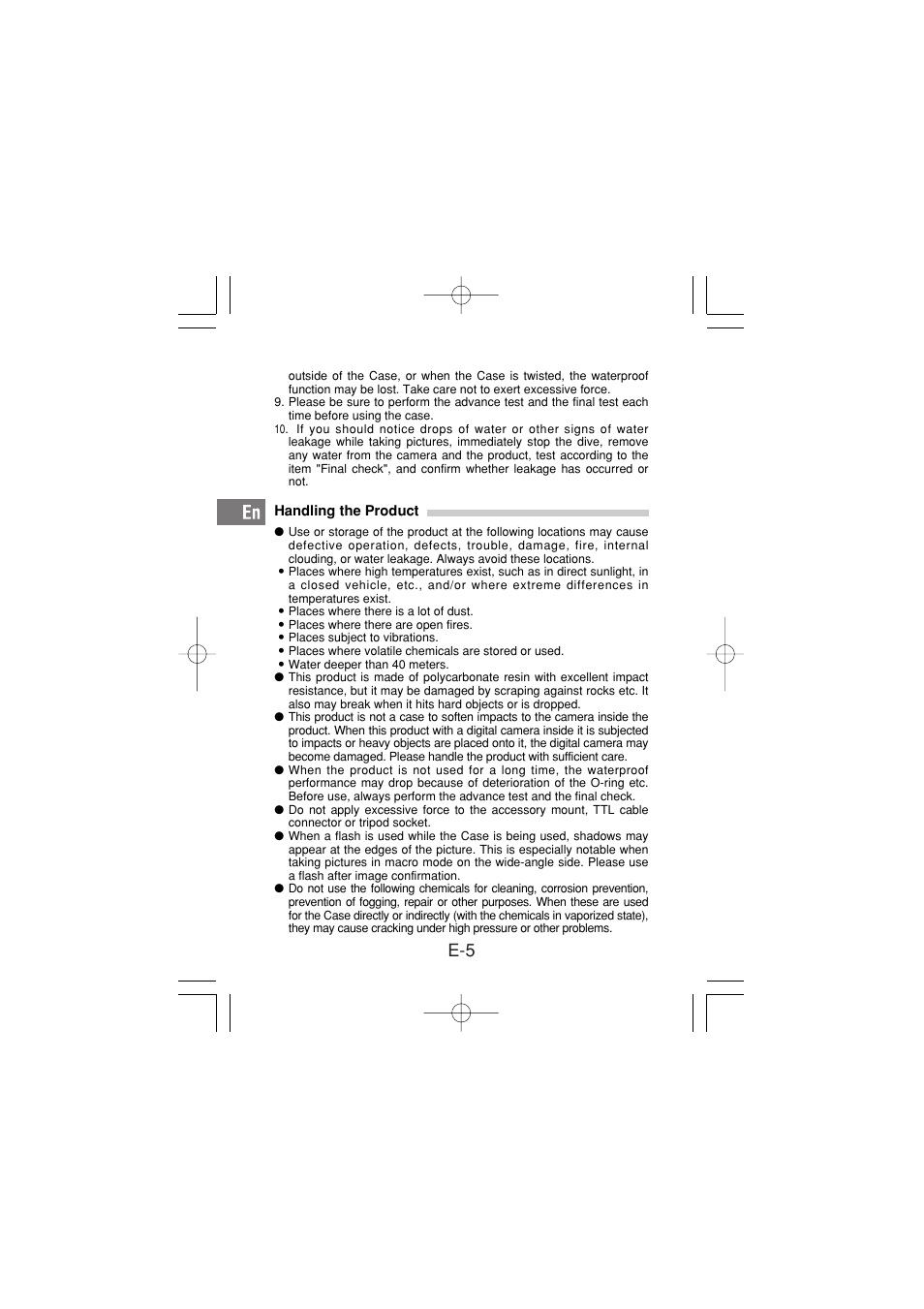 Handling the product | Olympus PT-030 User Manual | Page 6 / 44