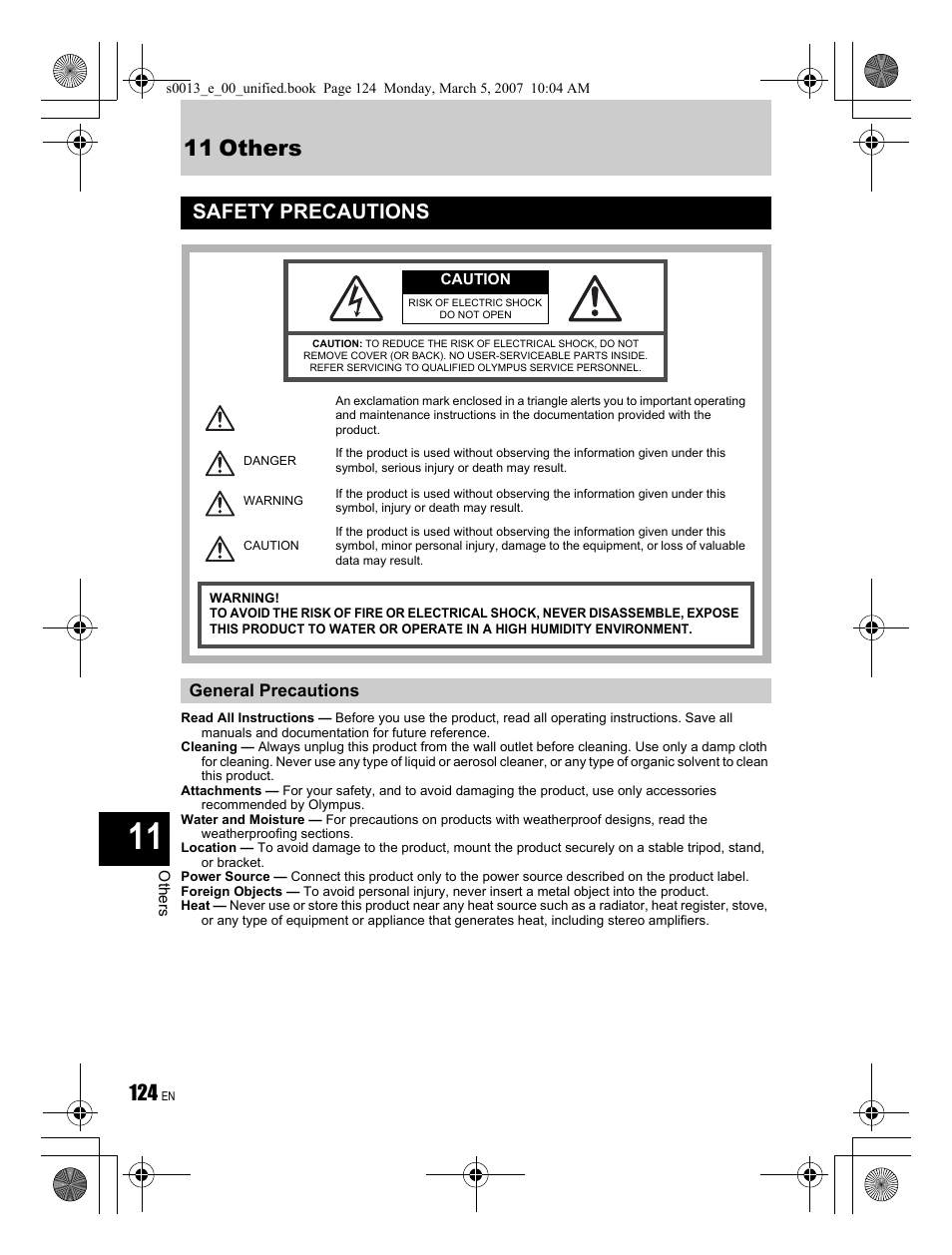 11 others, Safety precautions | Olympus EVOLT E-410 User Manual | Page 124 / 132