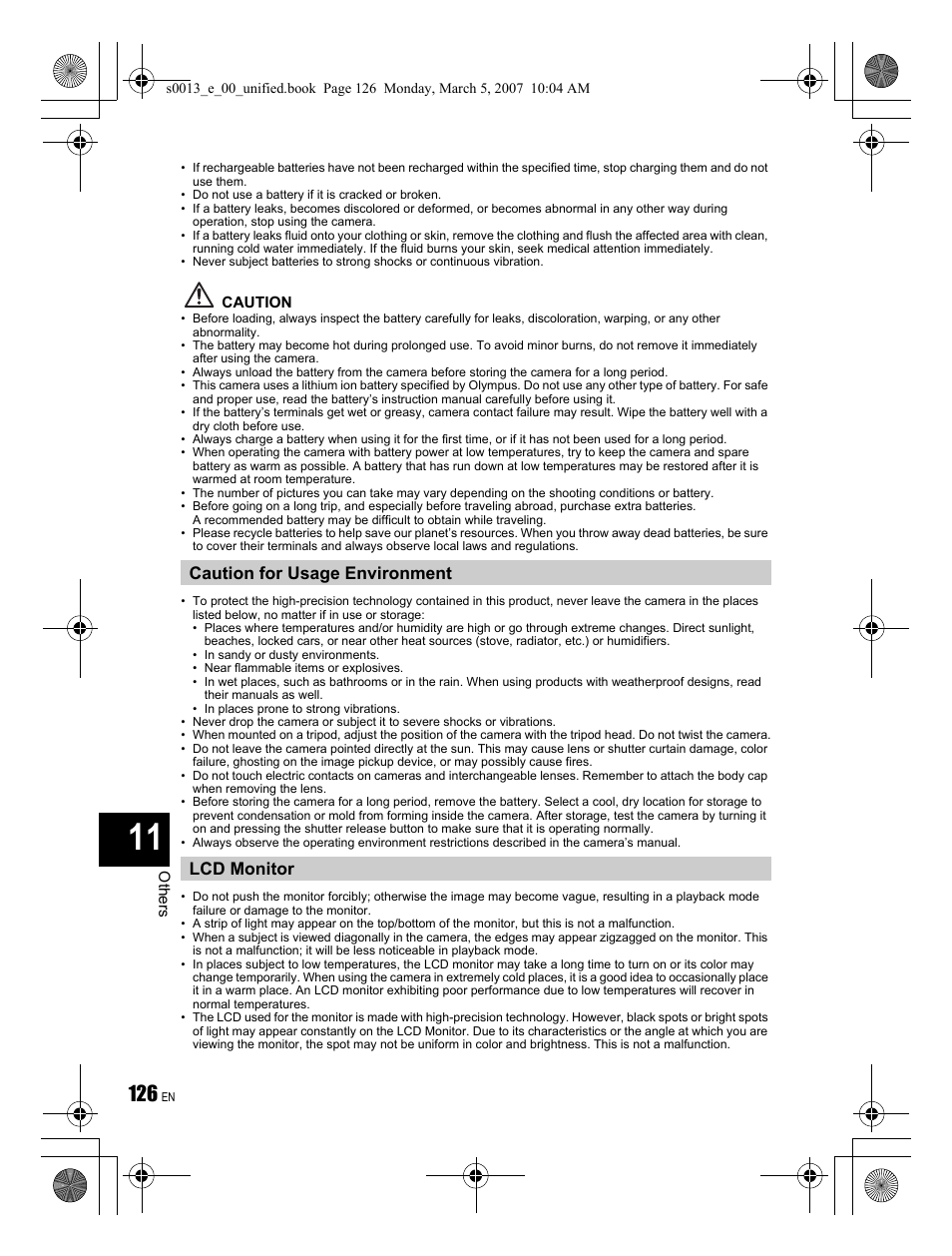 Caution for usage environment lcd monitor | Olympus EVOLT E-410 User Manual | Page 126 / 132