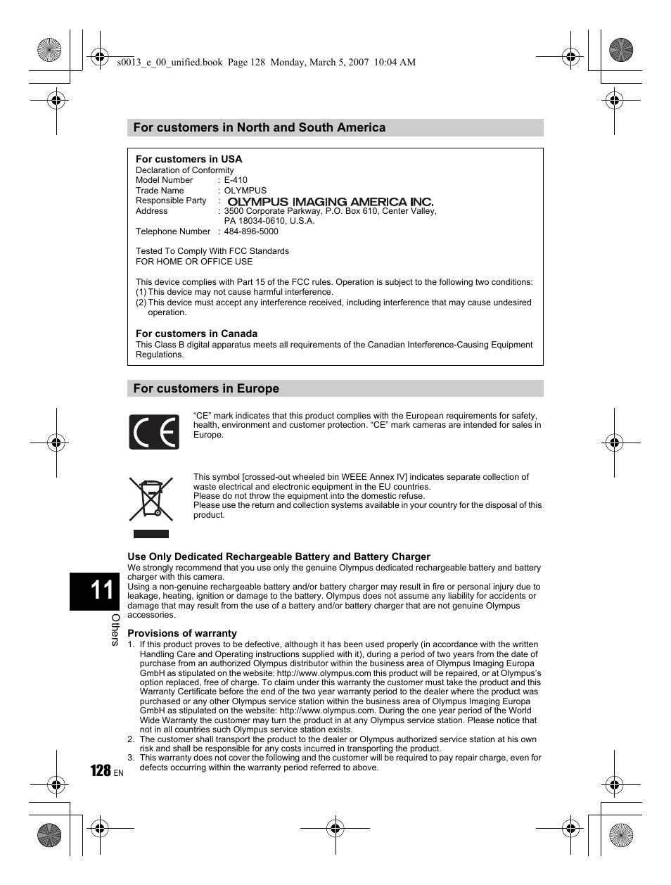 Olympus EVOLT E-410 User Manual | Page 128 / 132