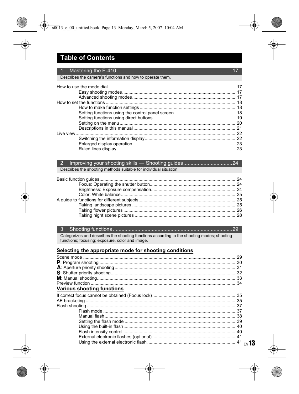 Olympus EVOLT E-410 User Manual | Page 13 / 132