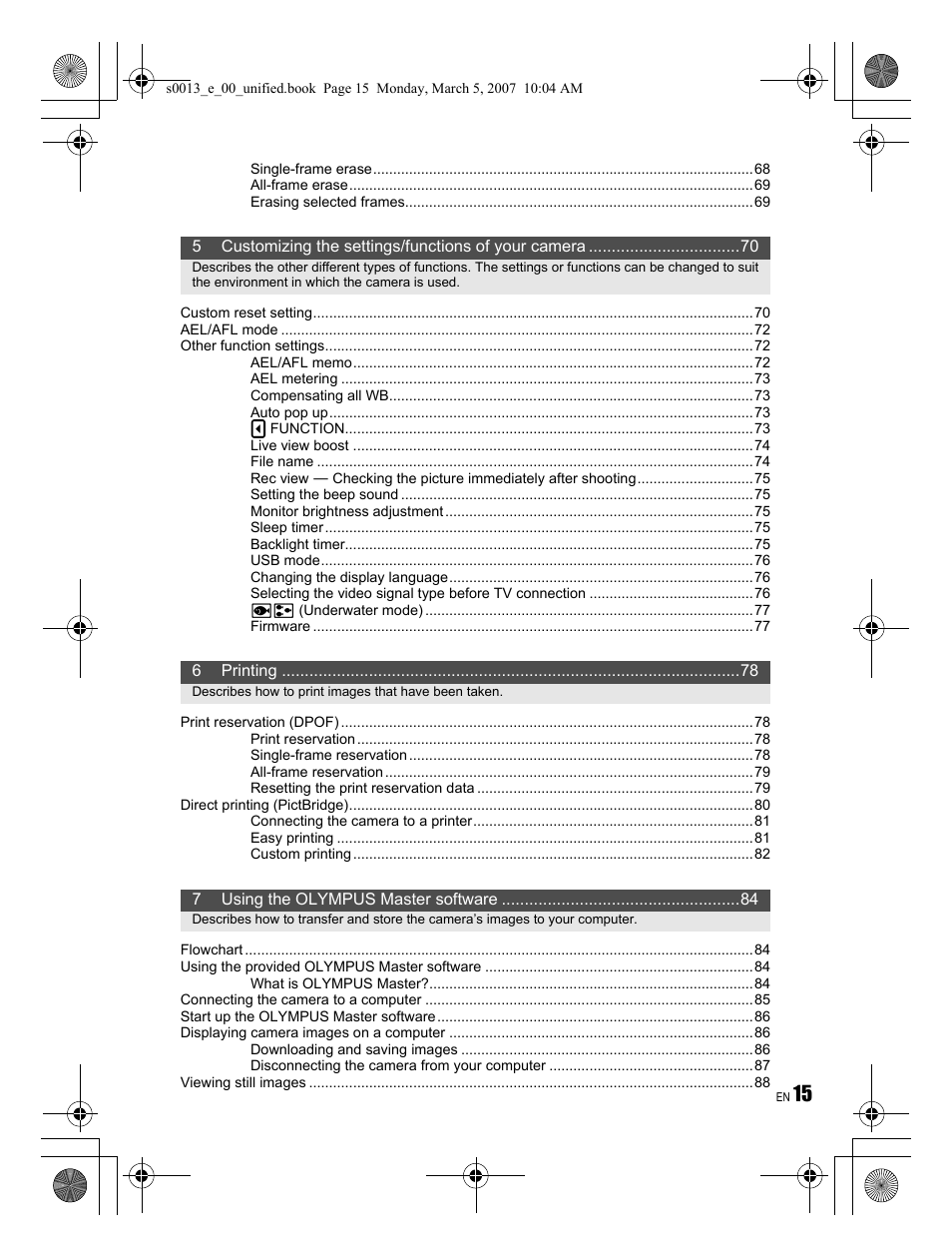 Olympus EVOLT E-410 User Manual | Page 15 / 132