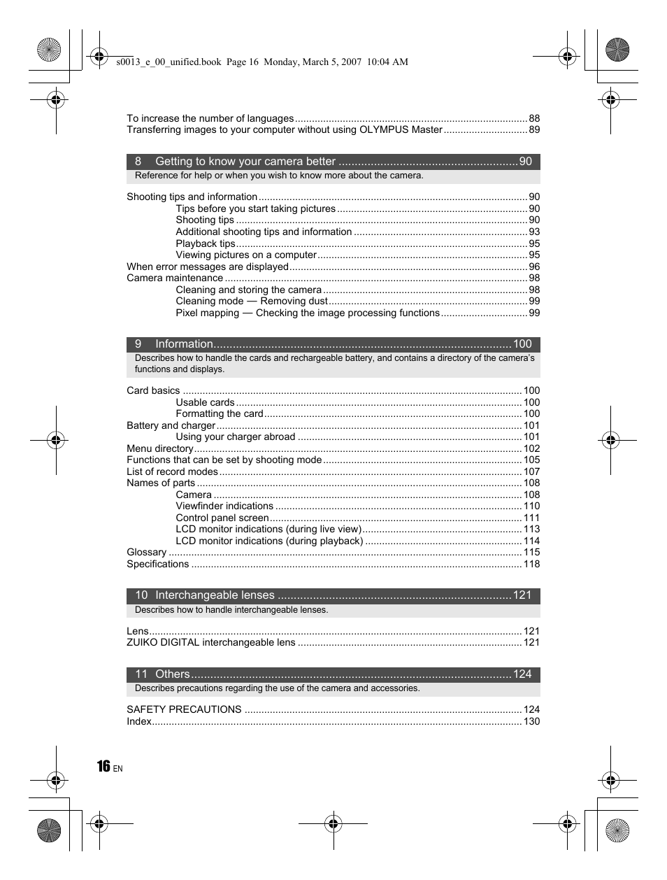 Olympus EVOLT E-410 User Manual | Page 16 / 132