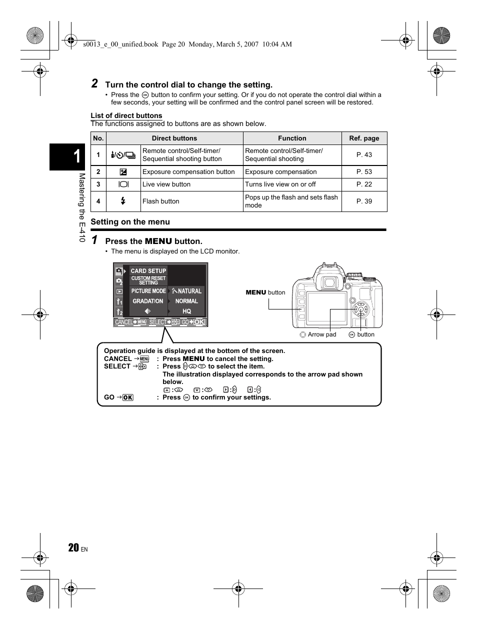 Olympus EVOLT E-410 User Manual | Page 20 / 132