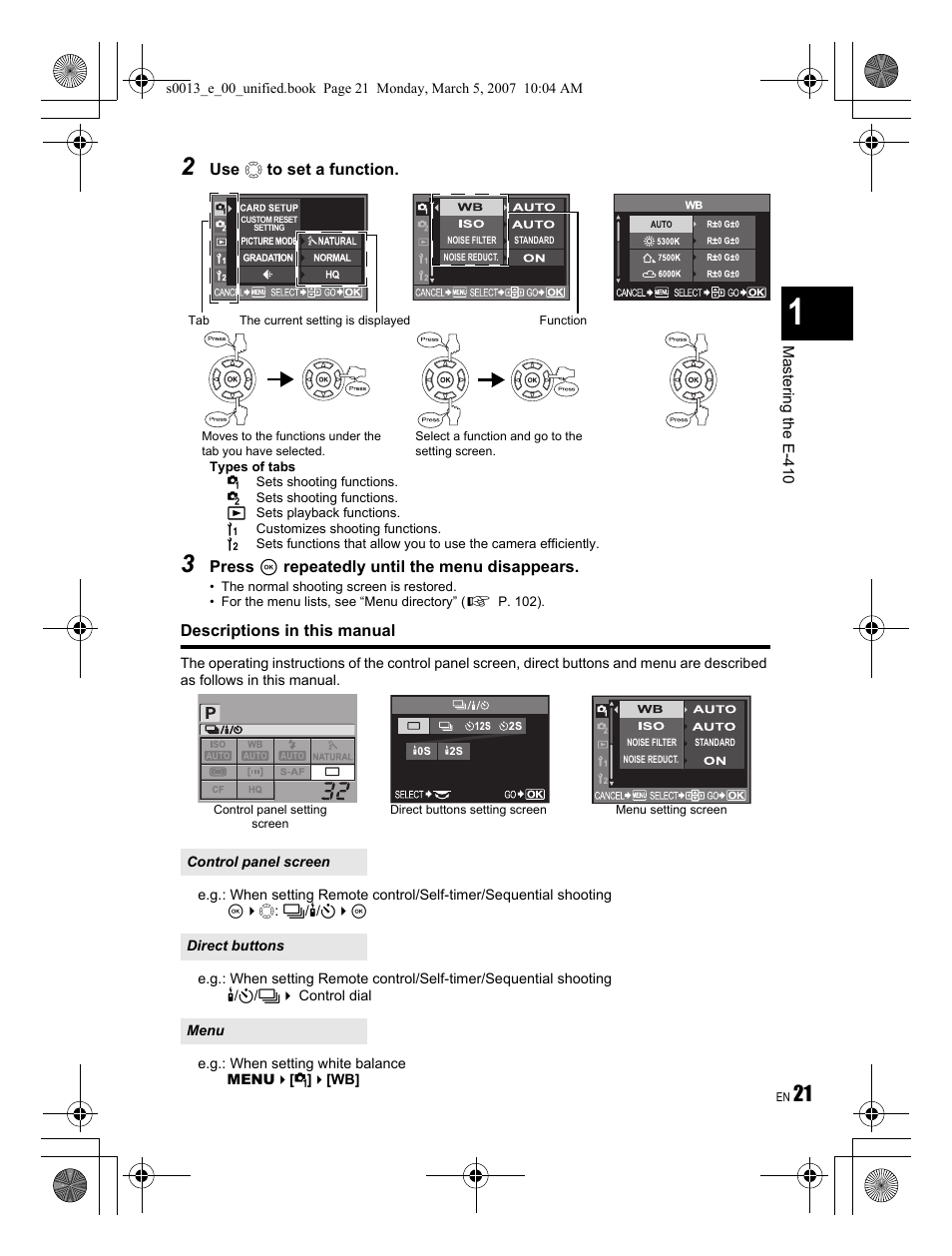 Olympus EVOLT E-410 User Manual | Page 21 / 132