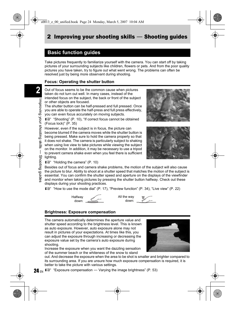 2 improving your shooting skills k shooting guides, Basic function guides | Olympus EVOLT E-410 User Manual | Page 24 / 132