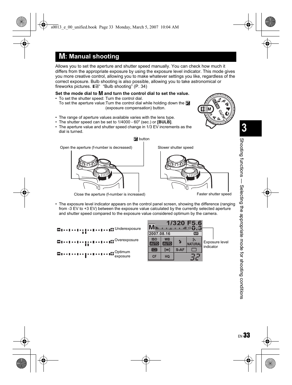 M : manual shooting | Olympus EVOLT E-410 User Manual | Page 33 / 132