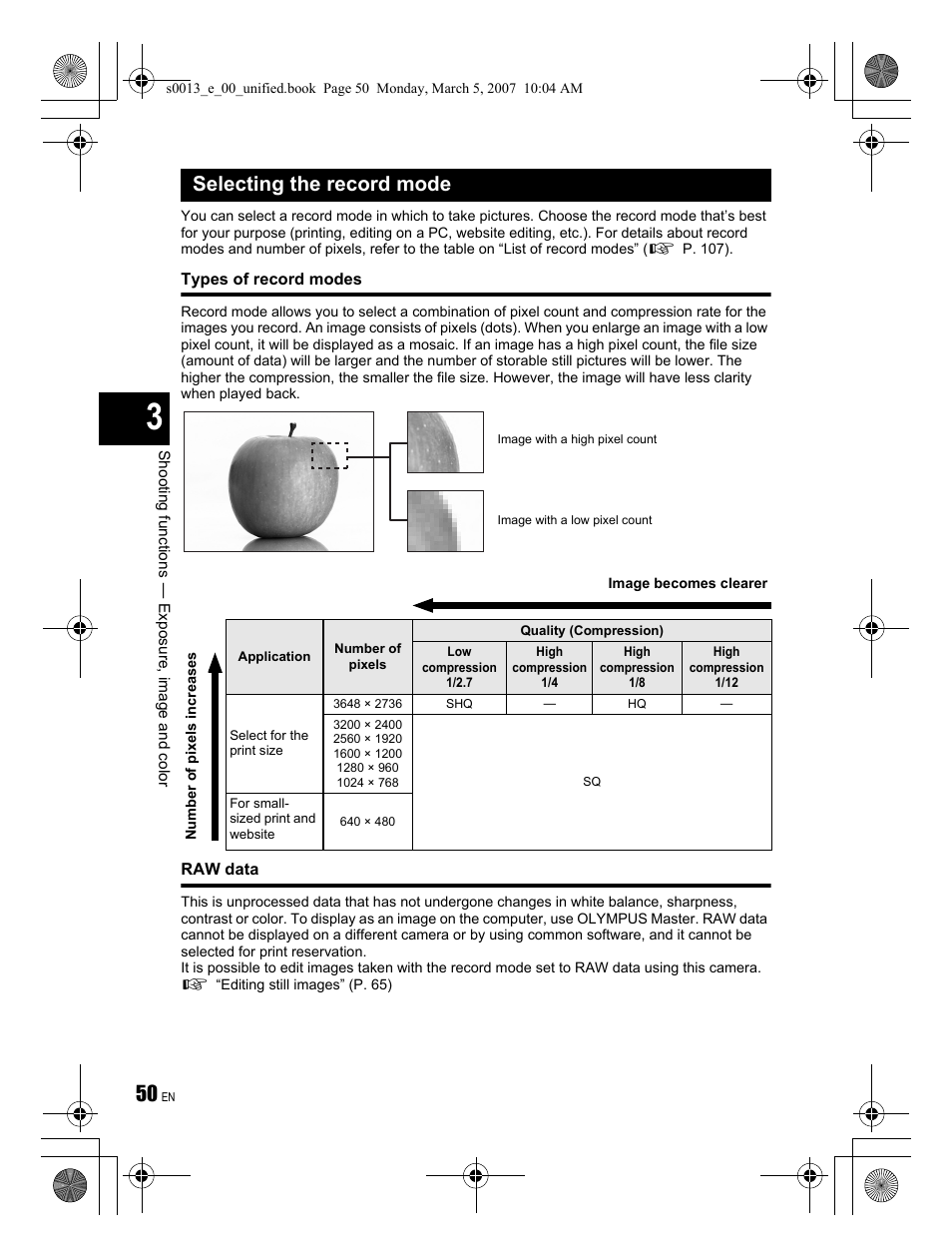 Selecting the record mode | Olympus EVOLT E-410 User Manual | Page 50 / 132