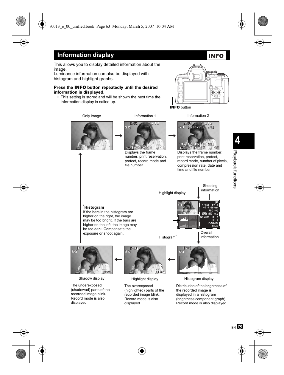 Information display | Olympus EVOLT E-410 User Manual | Page 63 / 132