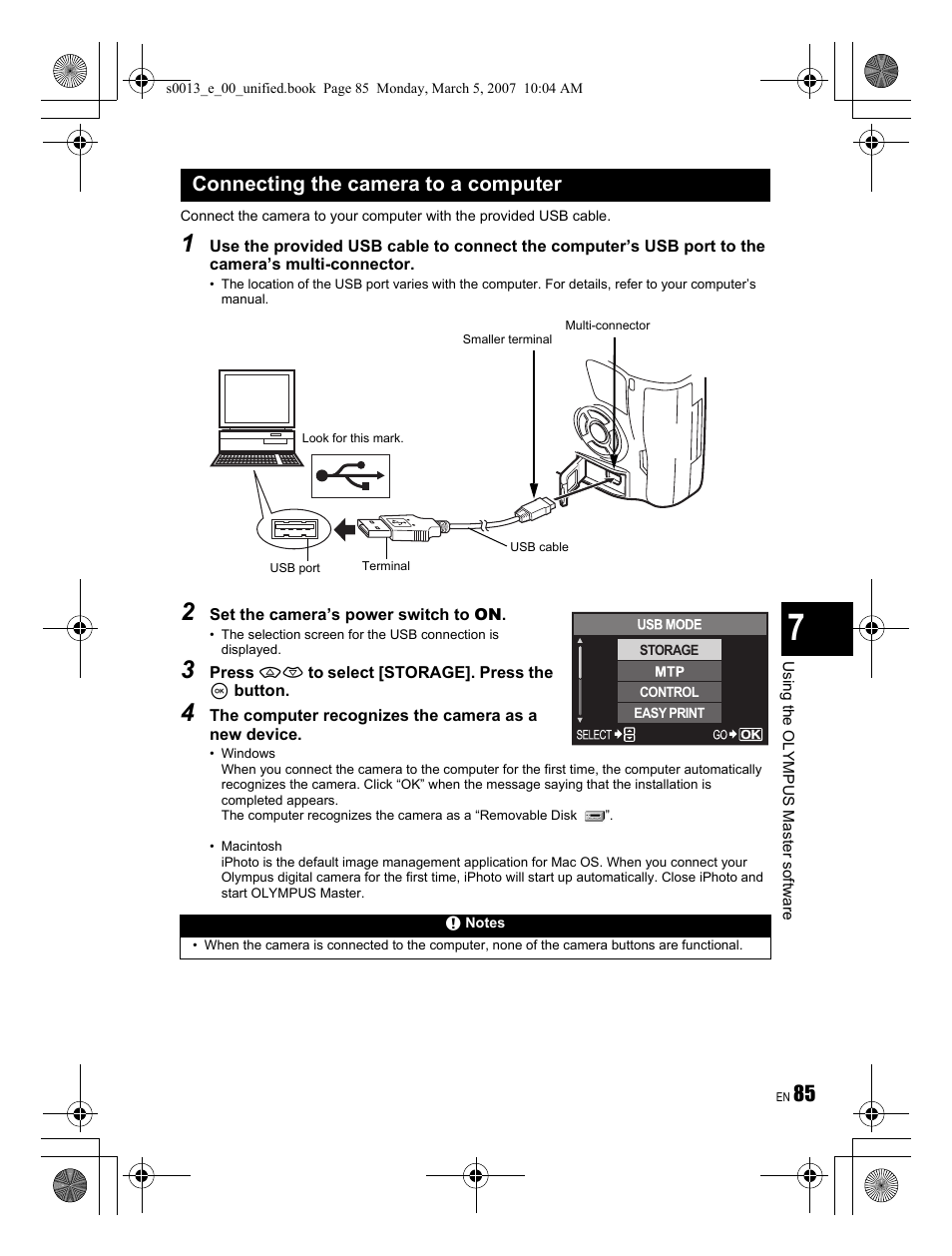 Connecting the camera to a computer | Olympus EVOLT E-410 User Manual | Page 85 / 132