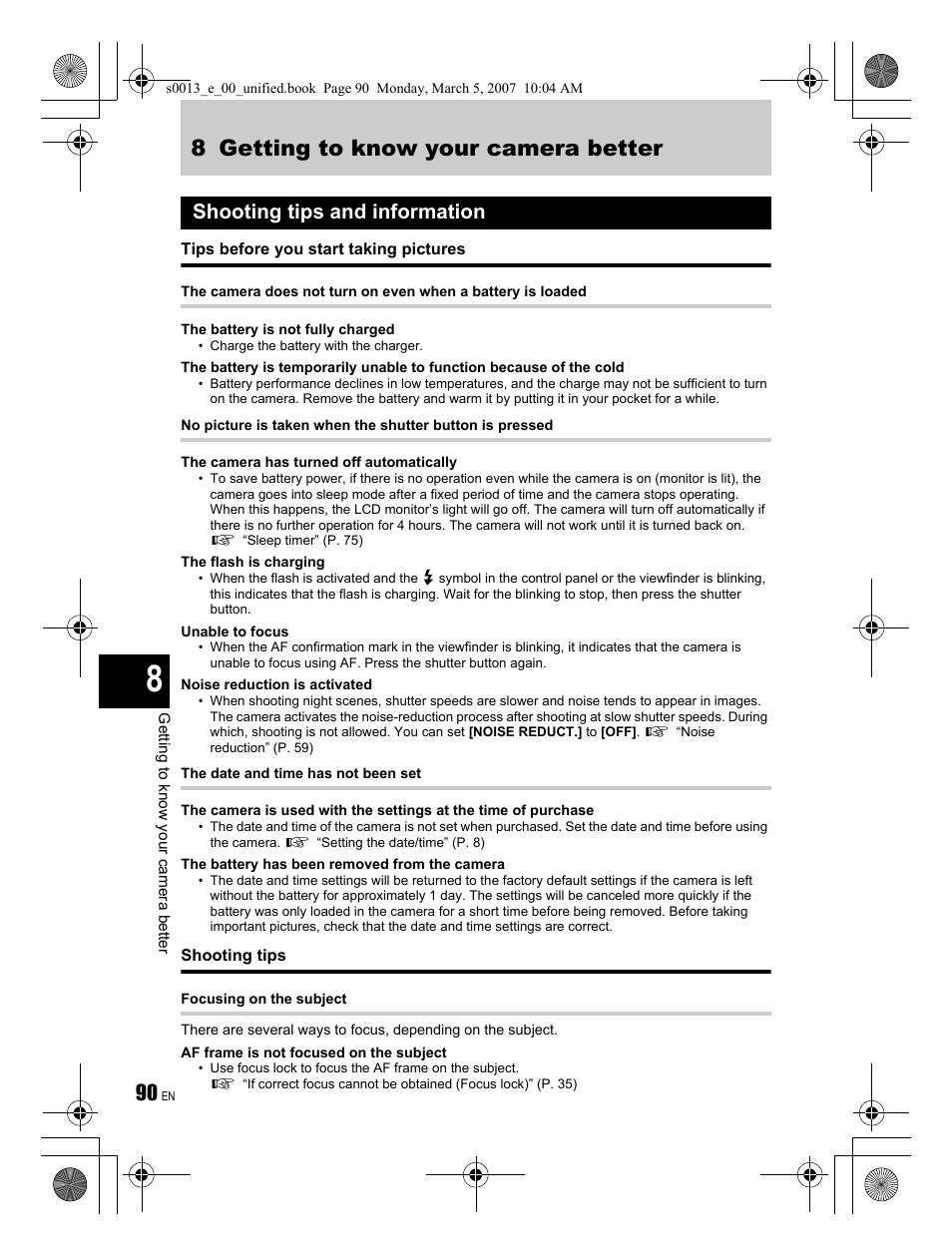 8 getting to know your camera better, Shooting tips and information | Olympus EVOLT E-410 User Manual | Page 90 / 132