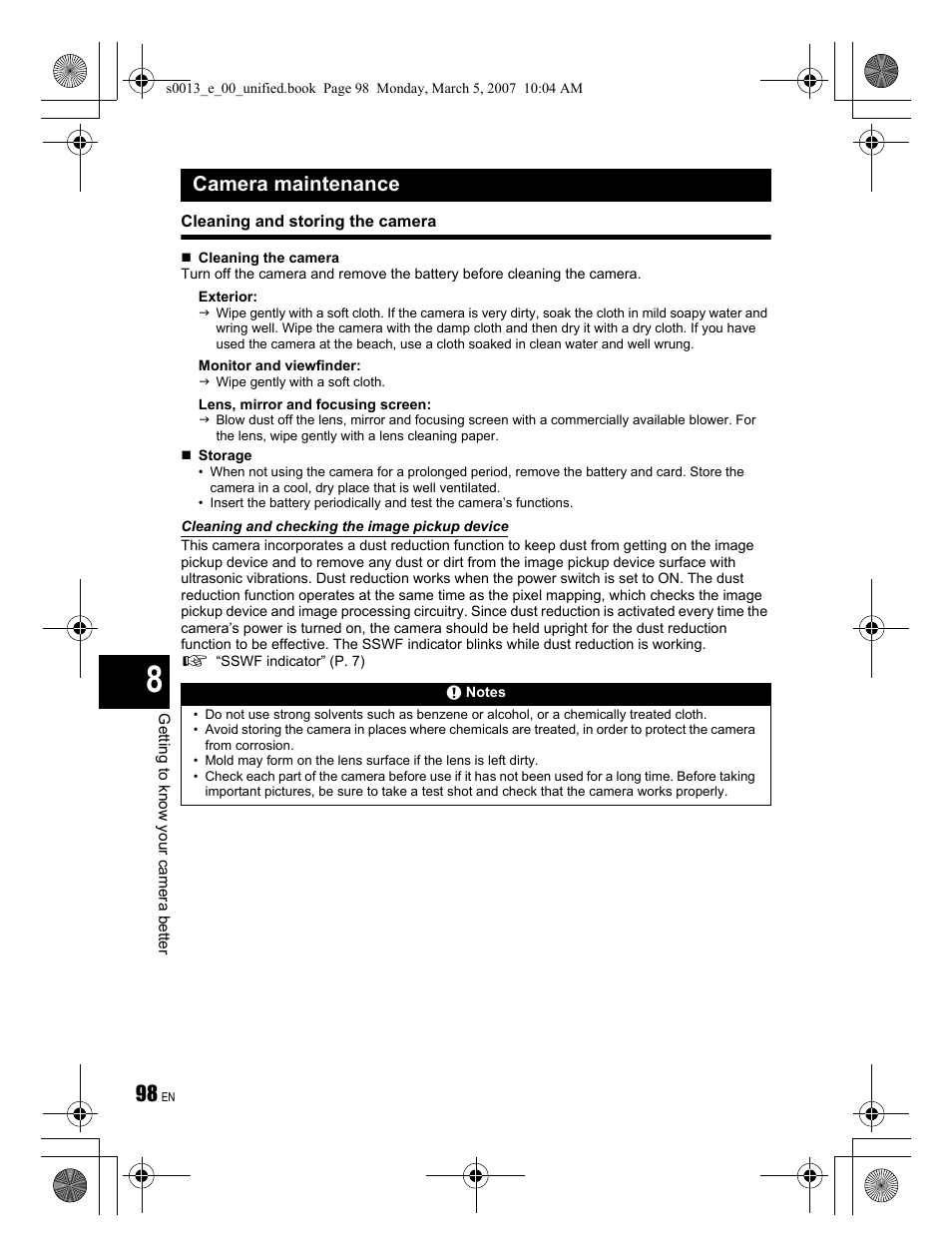 Camera maintenance | Olympus EVOLT E-410 User Manual | Page 98 / 132