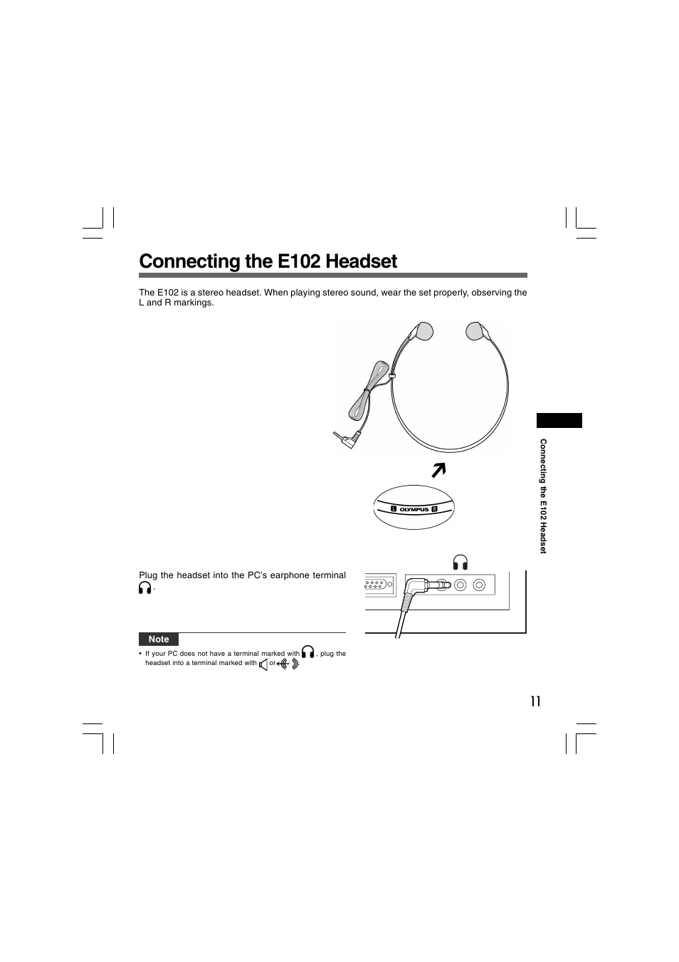 Connecting the e102 headset | Olympus AS-2400 User Manual | Page 11 / 18