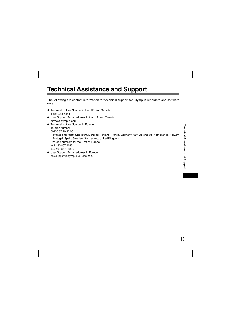 Technical assistance and support | Olympus AS-2400 User Manual | Page 13 / 18