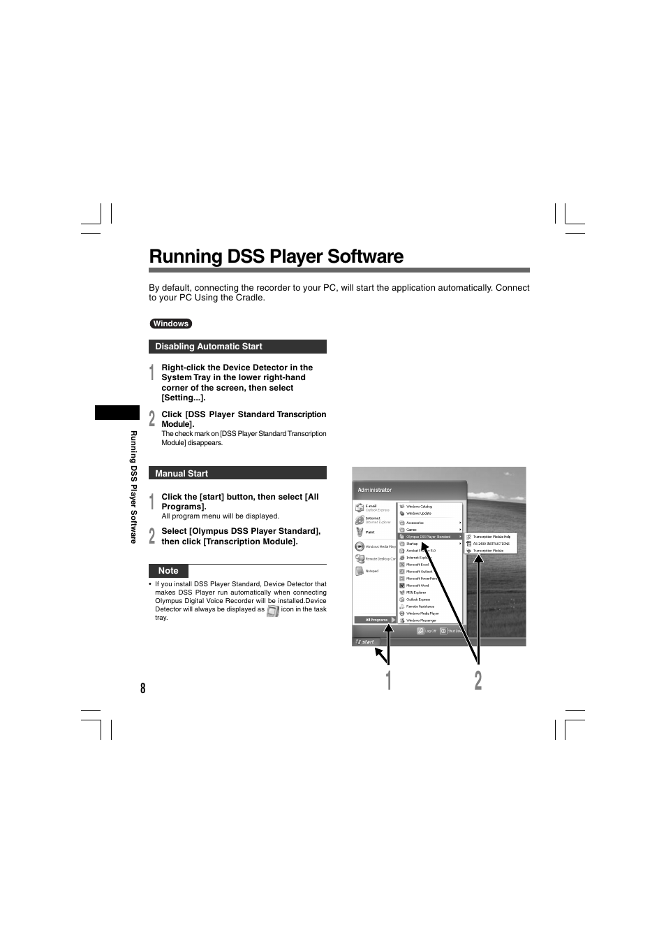 Running dss player software | Olympus AS-2400 User Manual | Page 8 / 18