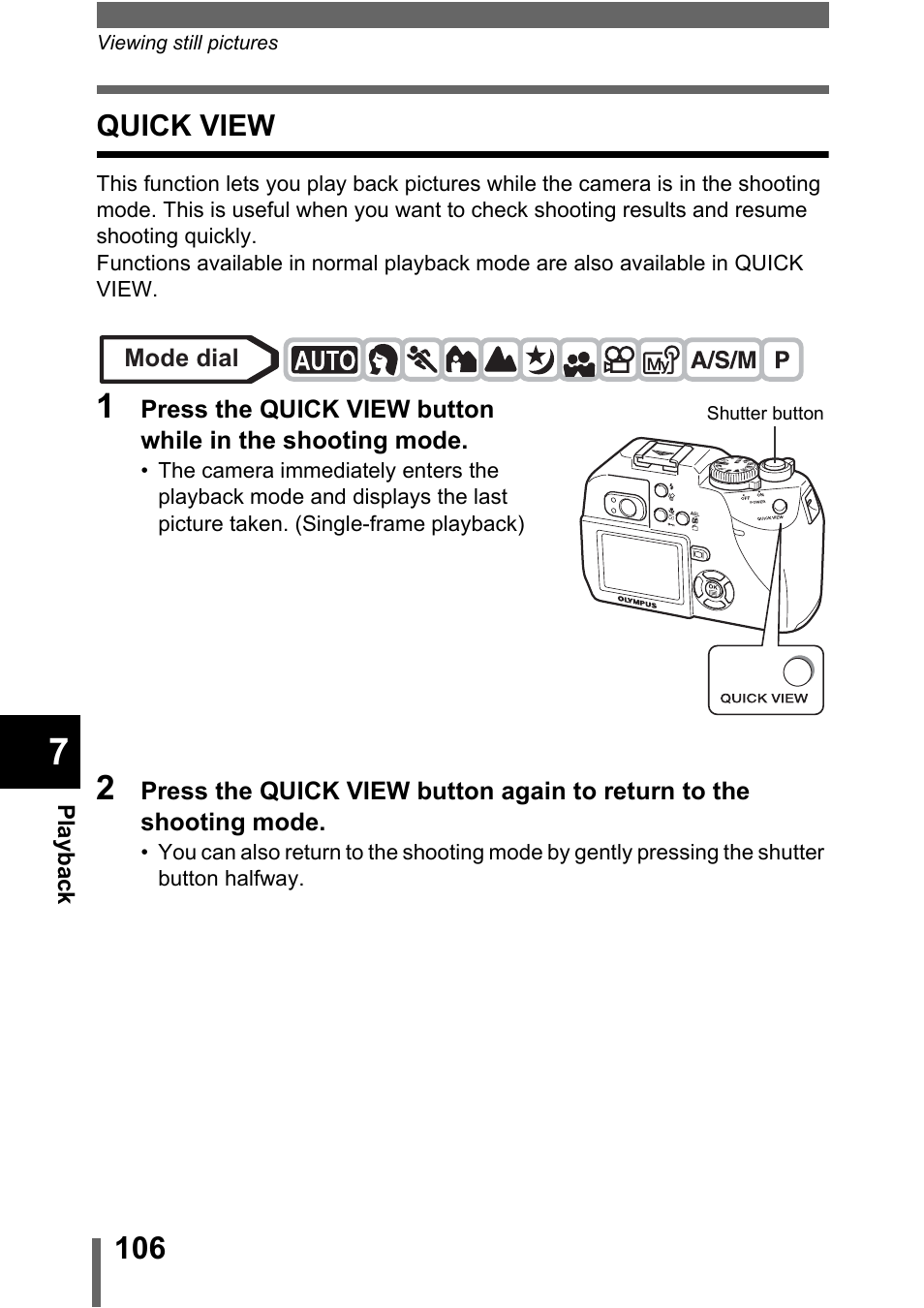 Quick view, P.106, Quick view” (p.106) | G“quick view” (p.106) | Olympus C-5000 Zoom User Manual | Page 107 / 215