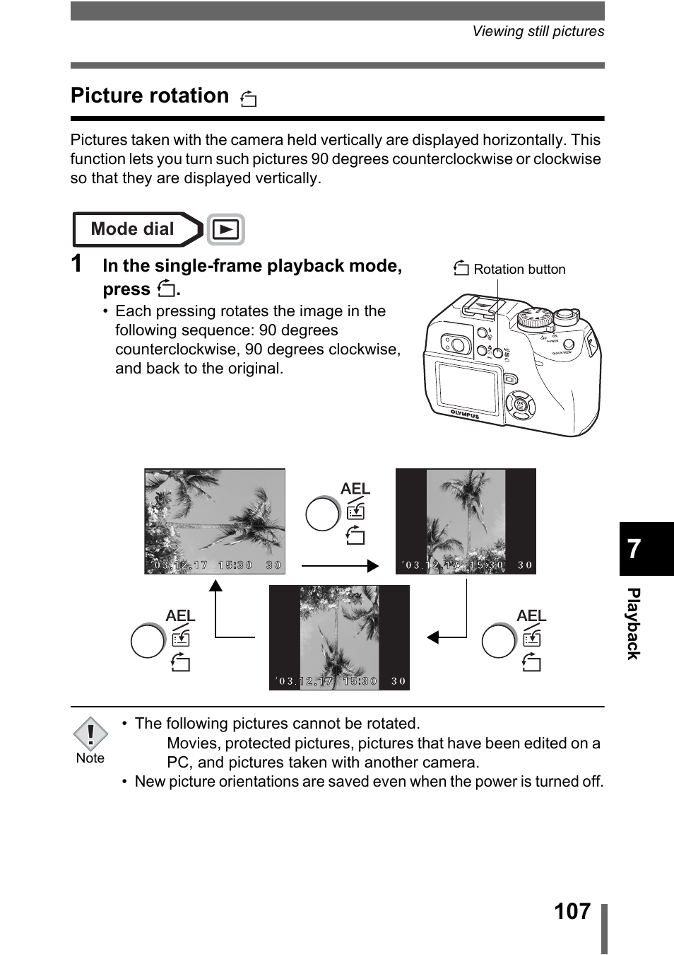Picture rotation, P.107 | Olympus C-5000 Zoom User Manual | Page 108 / 215