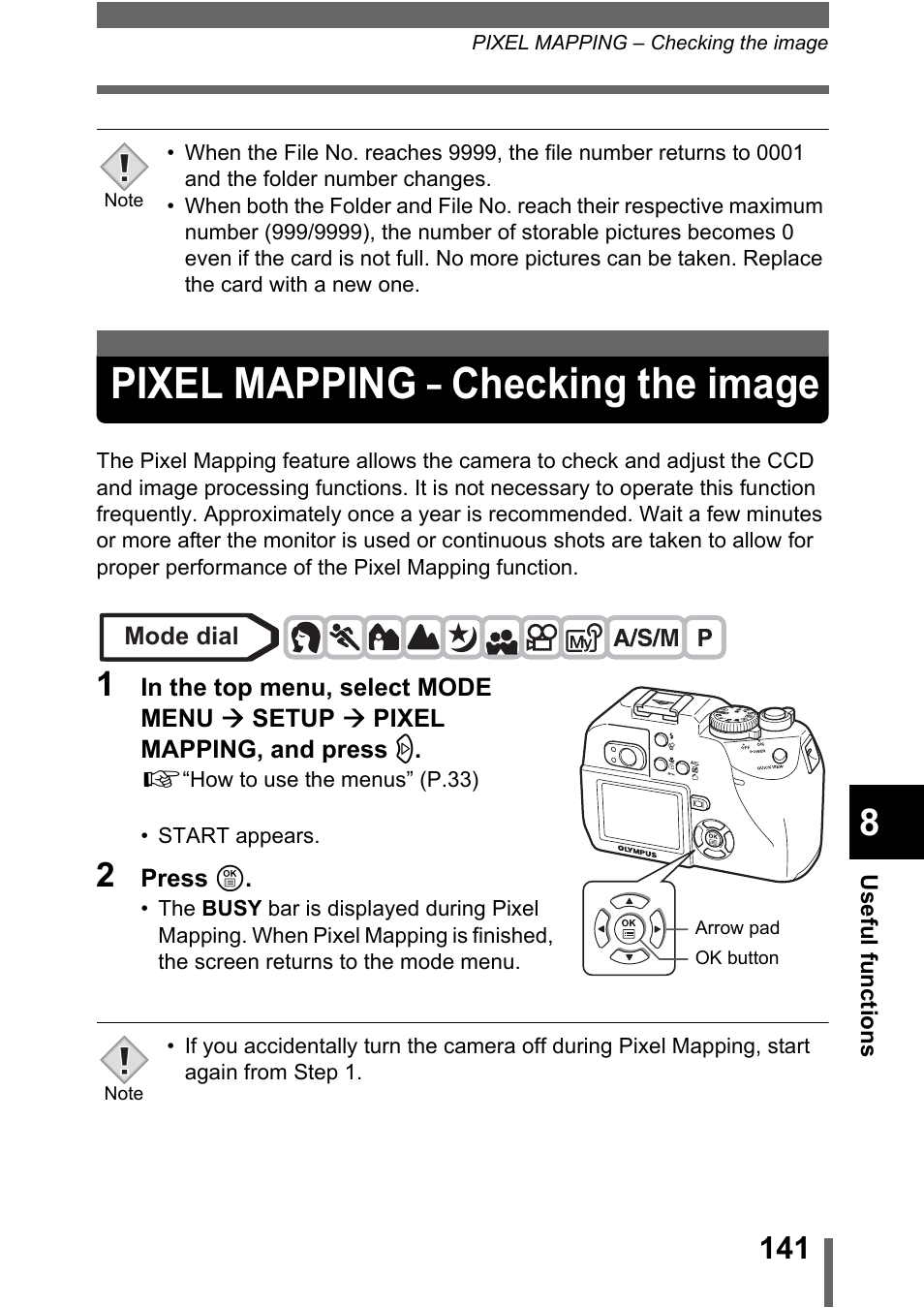 Pixel mapping – checking the image, P.141 | Olympus C-5000 Zoom User Manual | Page 142 / 215