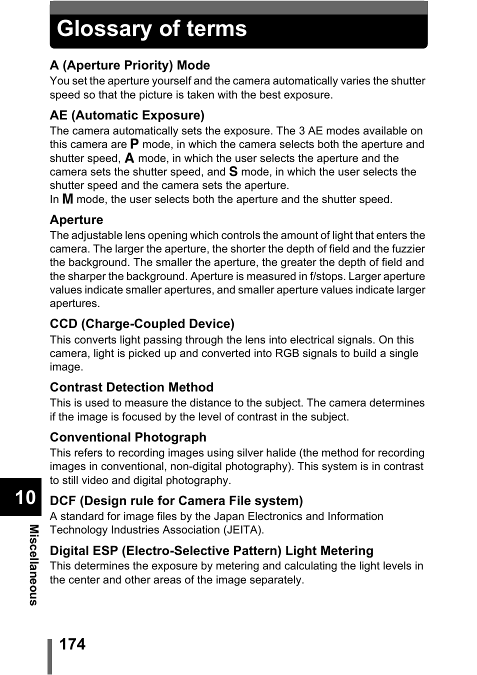 Glossary of terms, P.174 | Olympus C-5000 Zoom User Manual | Page 175 / 215