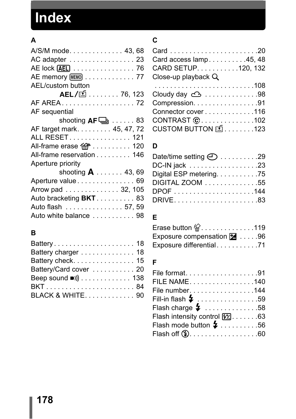 Index, P.178 | Olympus C-5000 Zoom User Manual | Page 179 / 215