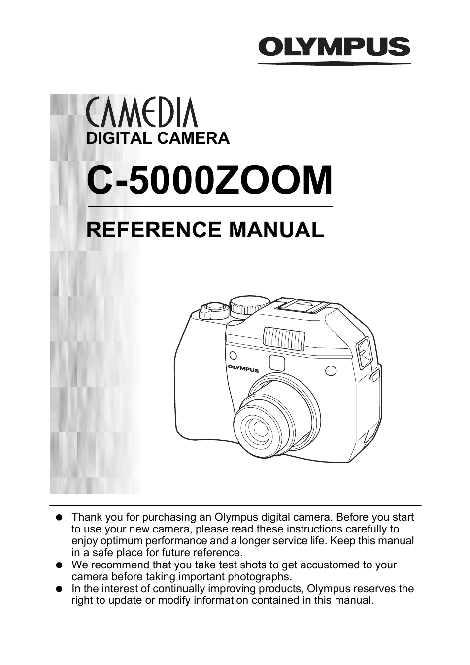Camera operation manual, C-5000zoom, Reference manual | Digital camera | Olympus C-5000 Zoom User Manual | Page 2 / 215