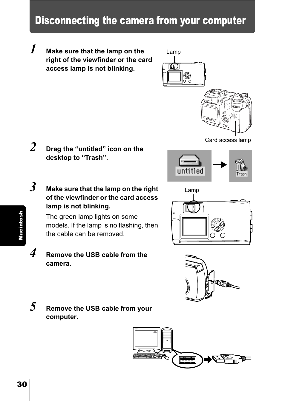 Disconnecting the camera from your computer, Mac p.30) | Olympus C-5000 Zoom User Manual | Page 213 / 215