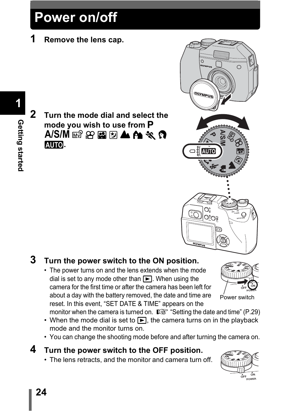 Power on/off, P.24 | Olympus C-5000 Zoom User Manual | Page 25 / 215