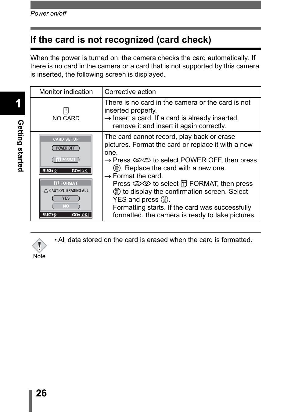 If the card is not recognized (card check) | Olympus C-5000 Zoom User Manual | Page 27 / 215